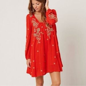 Free People Embroidered Red Dress